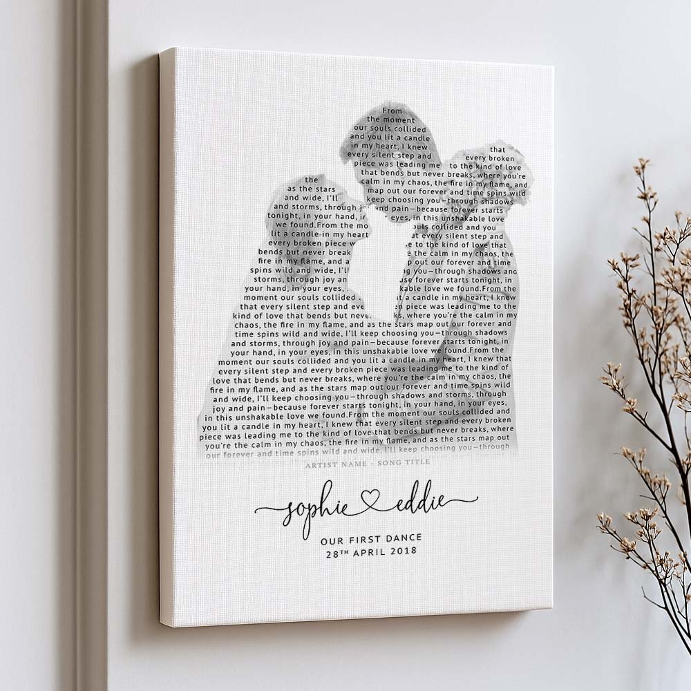 Personalised Song Lyrics Silhouette Print – First Dance Anniversary Gift for Couple