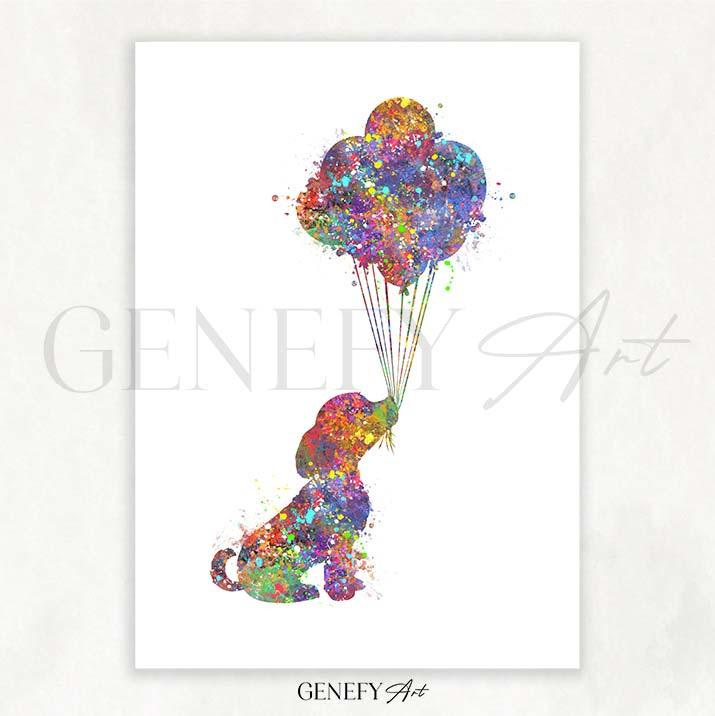 Beagle and Balloons Watercolour Print - Genefy Art