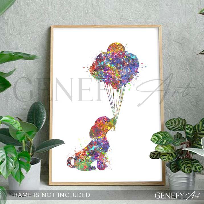 Beagle and Balloons Watercolour Print - Genefy Art