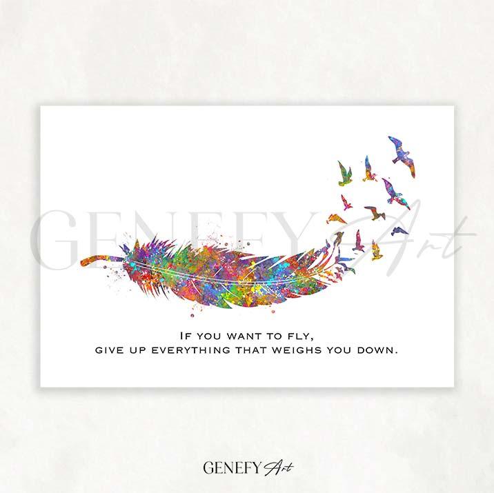 Birds Feather Quote Watercolour Print - Genefy Art