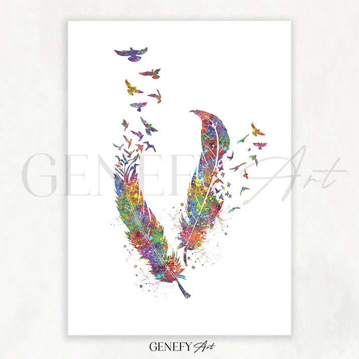 Birds Feather Watercolour Print - Genefy Art
