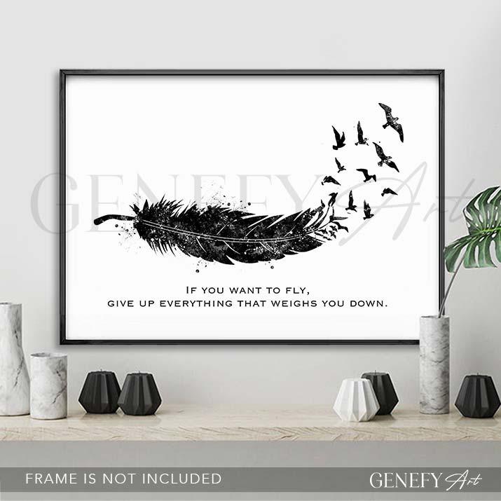 Birds Feather Motivational Quote Watercolour Print - Genefy Art