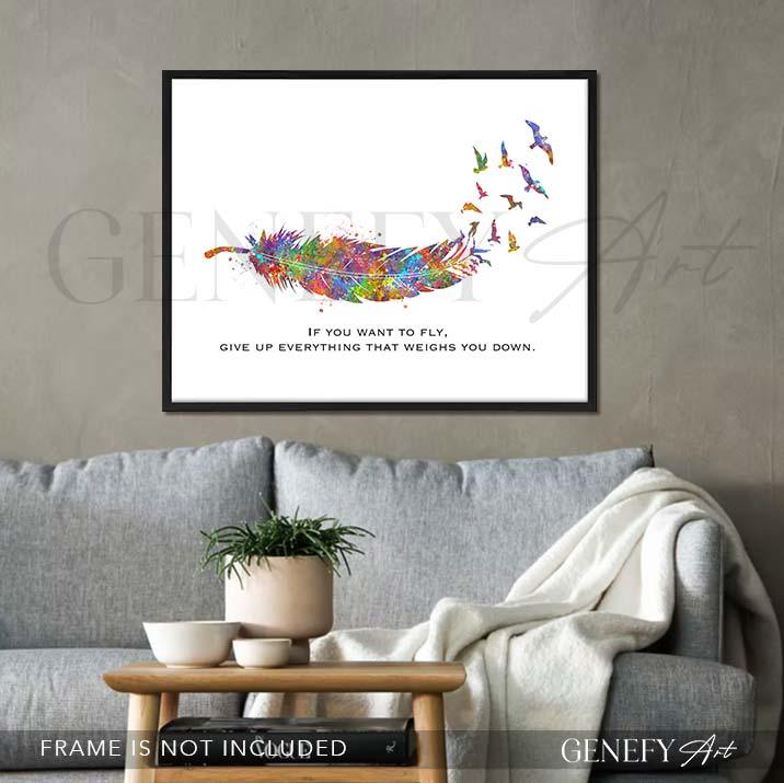 Birds Feather Quote Watercolour Print - Genefy Art