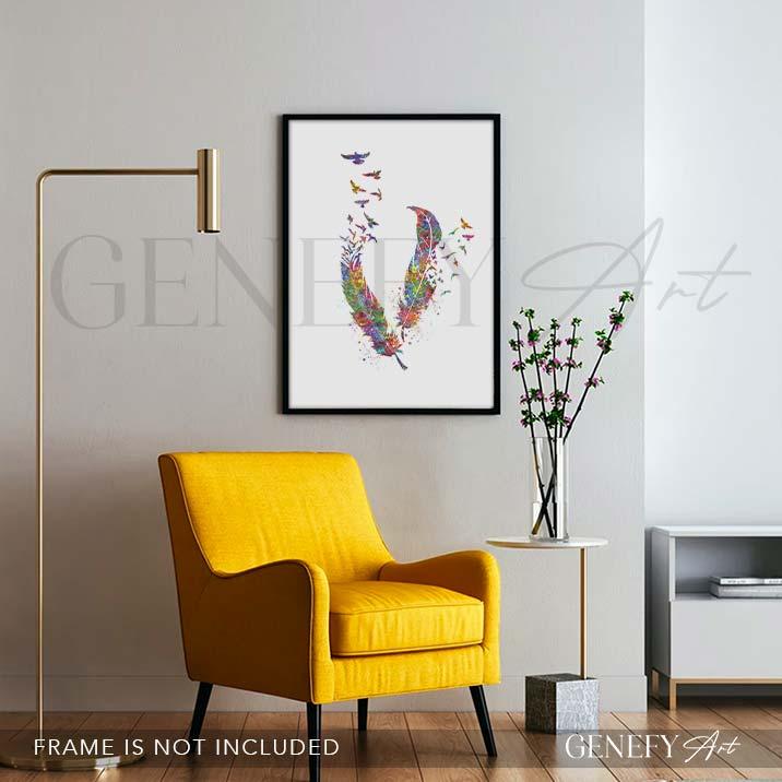 Birds Feather Watercolour Print - Genefy Art