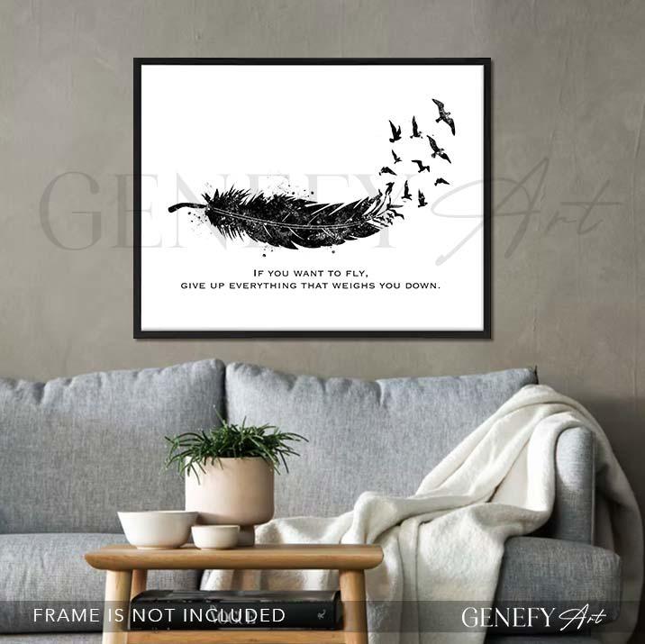 Birds Feather Motivational Quote Watercolour Print - Genefy Art