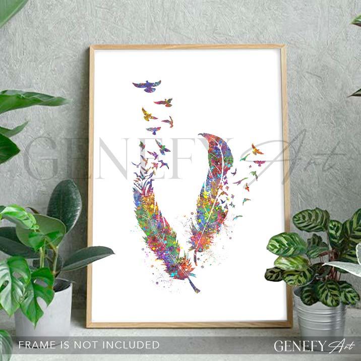 Birds Feather Watercolour Print - Genefy Art