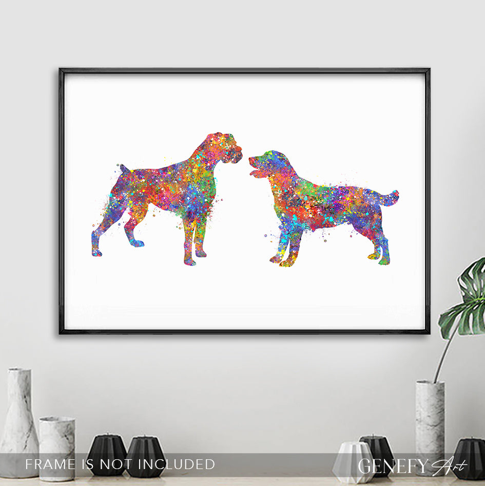 Boxer and Labrador Watercolour Print