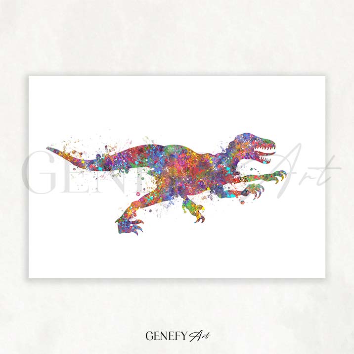 Dinosaur Raptor Watercolour Print - Genefy Art