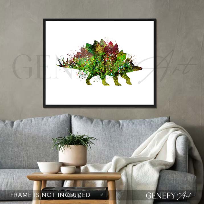 Dinosaur Stegosaurus Watercolour Print - Genefy Art
