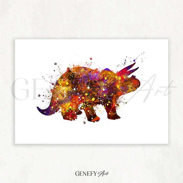 Dinosaur Triceratops Watercolour Print - Genefy Art