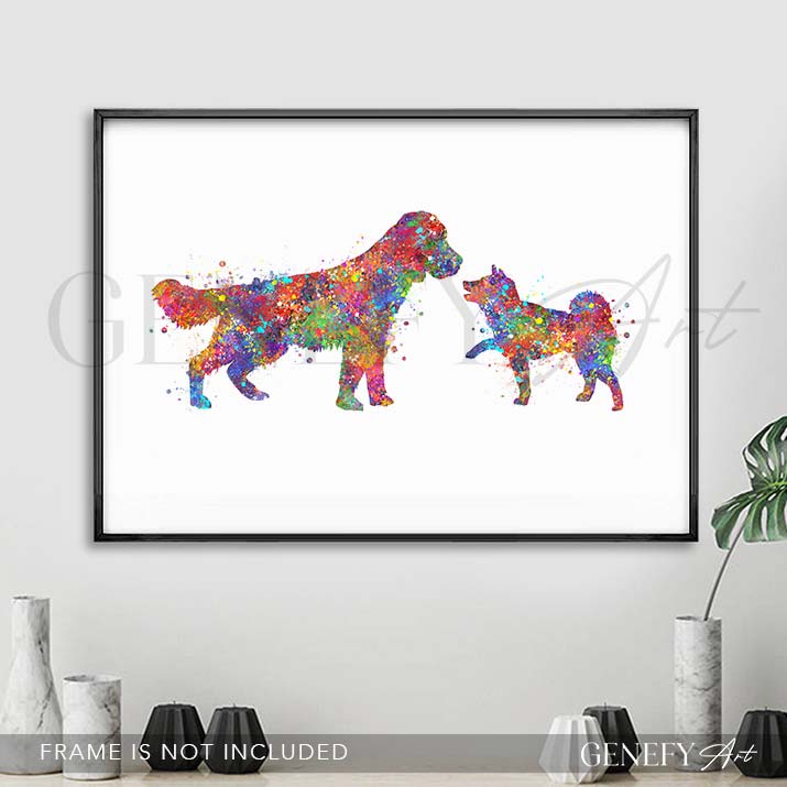 English Springer Spaniel and Shiba Inu Watercolour Print