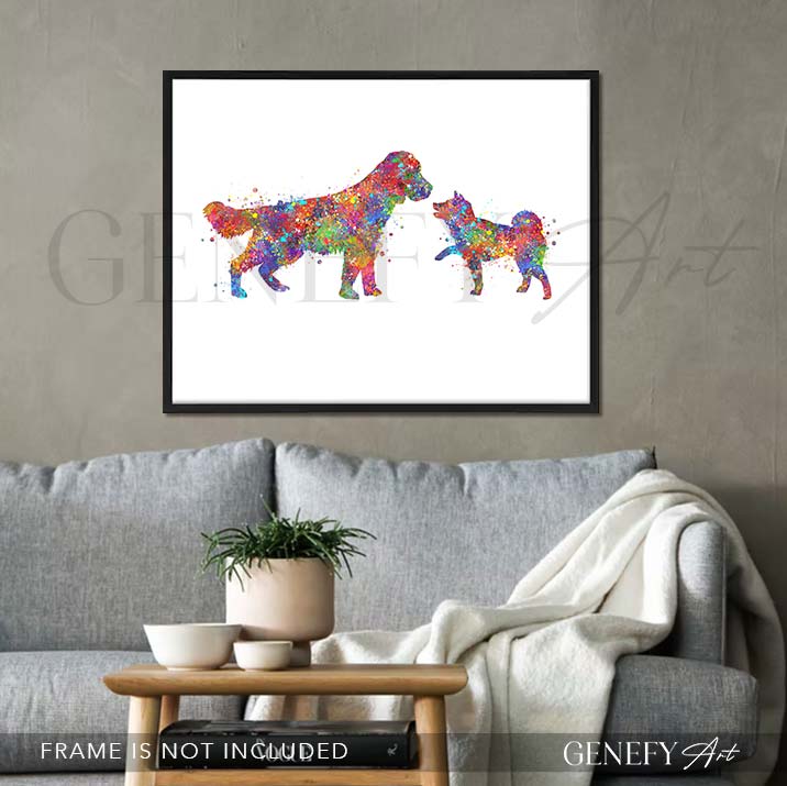 English Springer Spaniel and Shiba Inu Watercolour Print