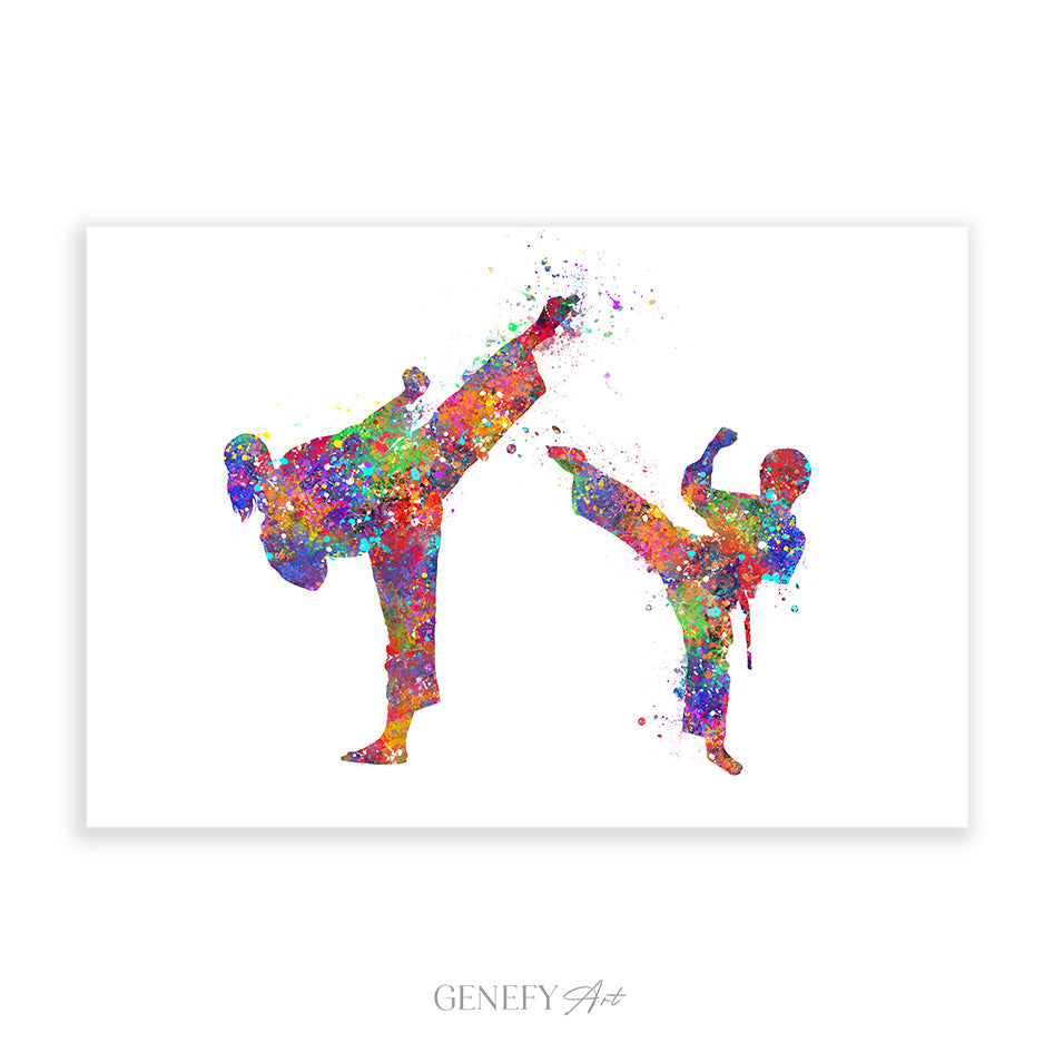 Taekwondo Mother and Son Watercolour Print