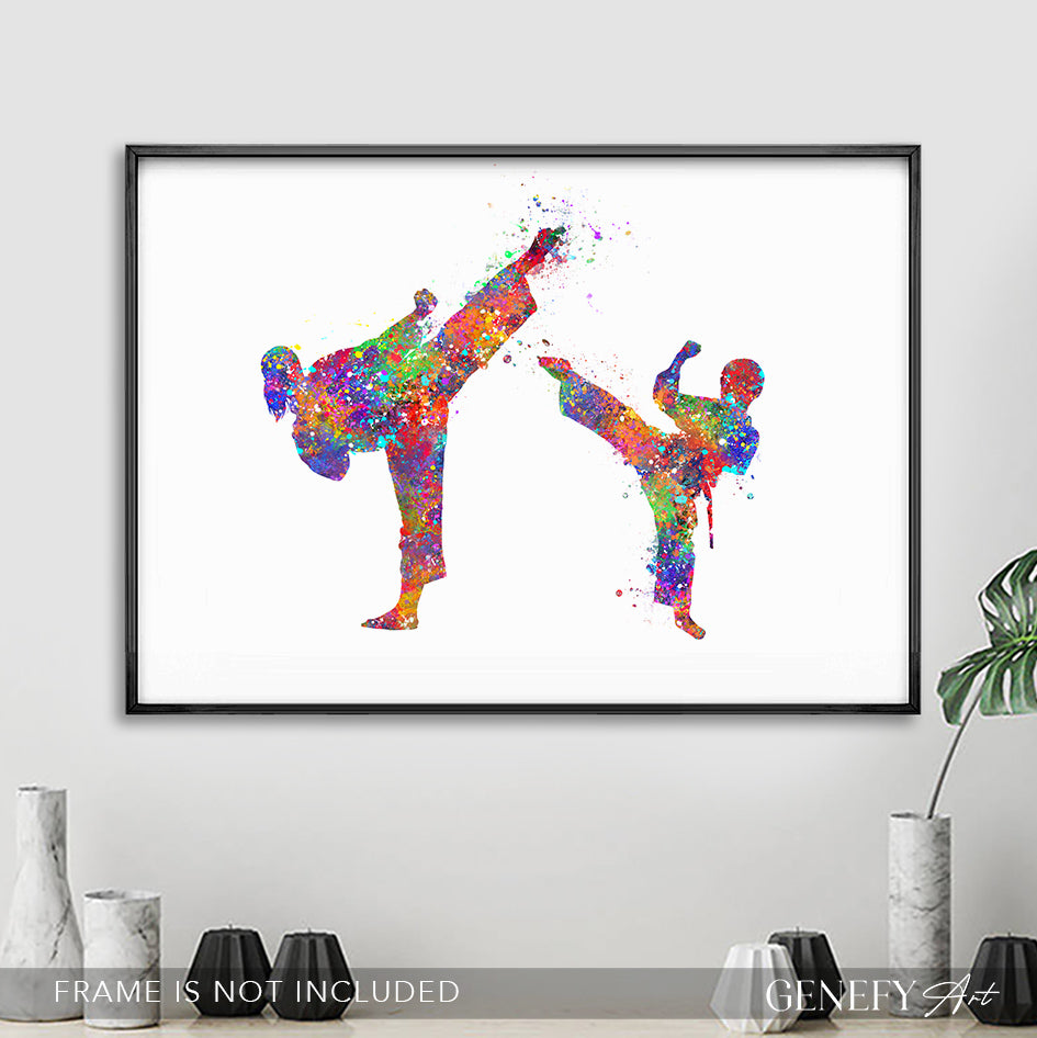 Taekwondo Mother and Son Watercolour Print