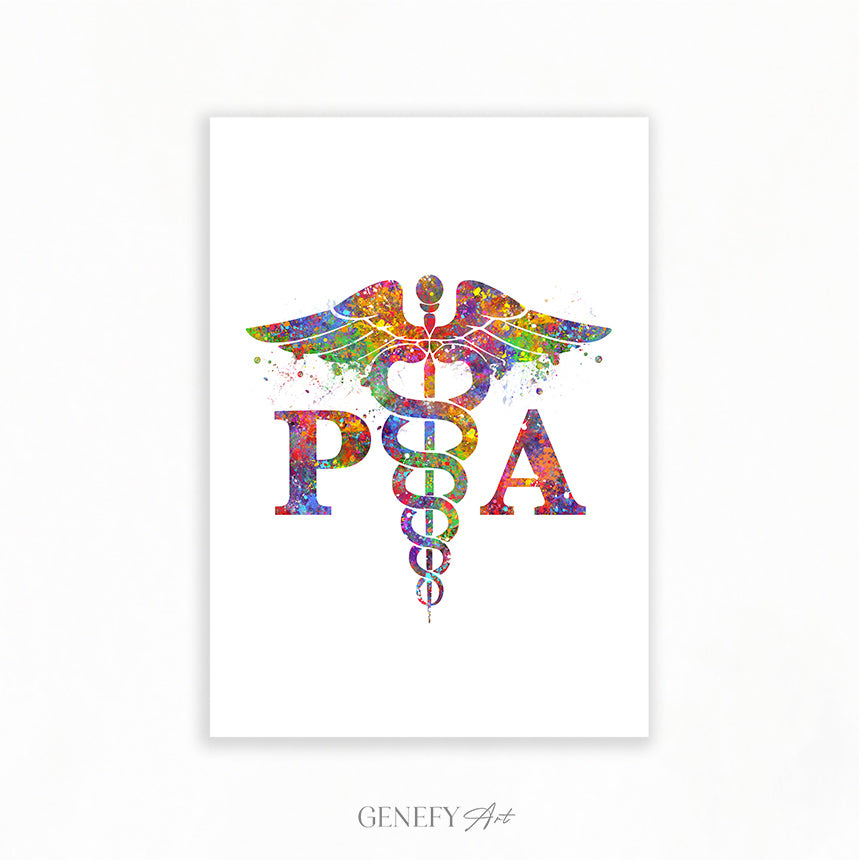 PA Caduceus Medical Symbol Watercolour Print