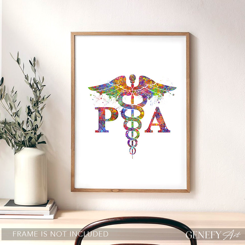 PA Caduceus Medical Symbol Watercolour Print