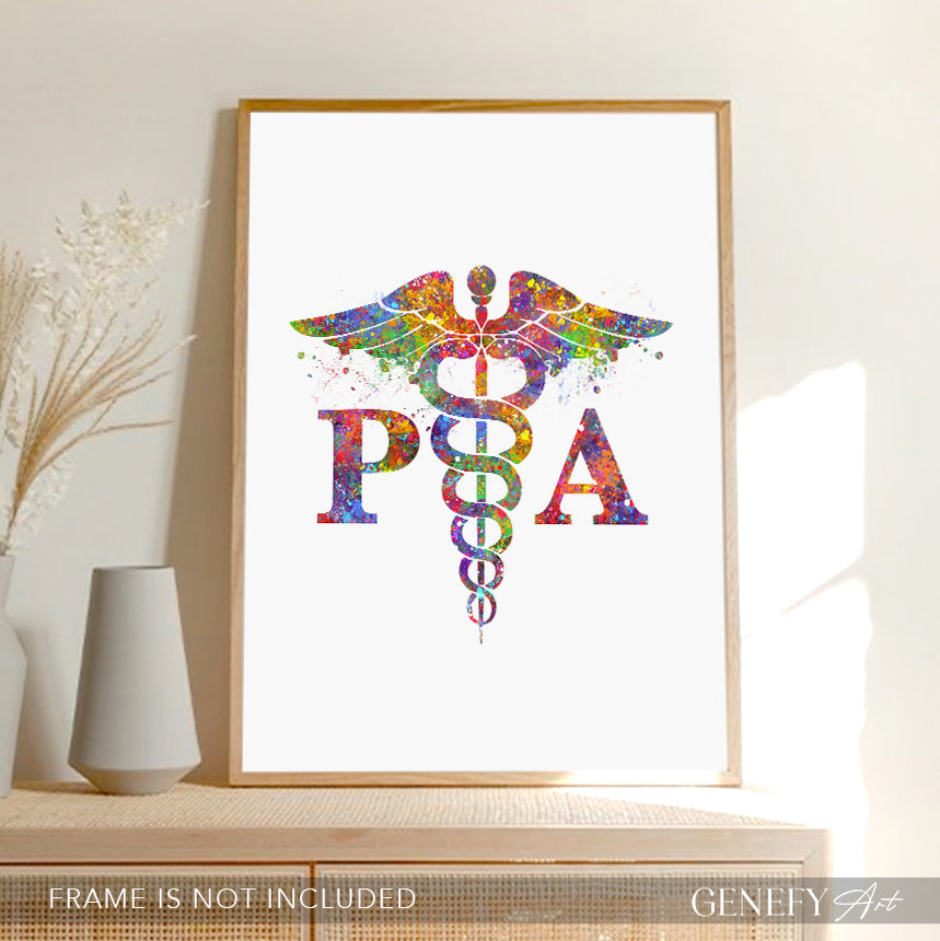 PA Caduceus Medical Symbol Watercolour Print