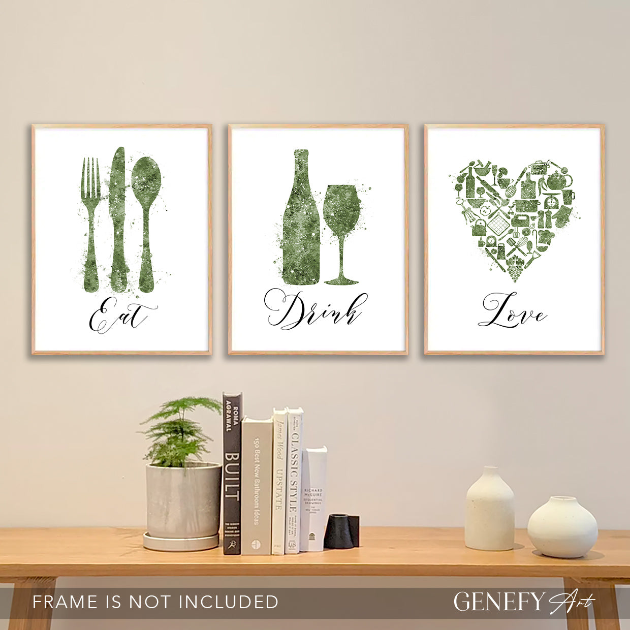 Sage Green Kitchen Watercolour Print Set of 3