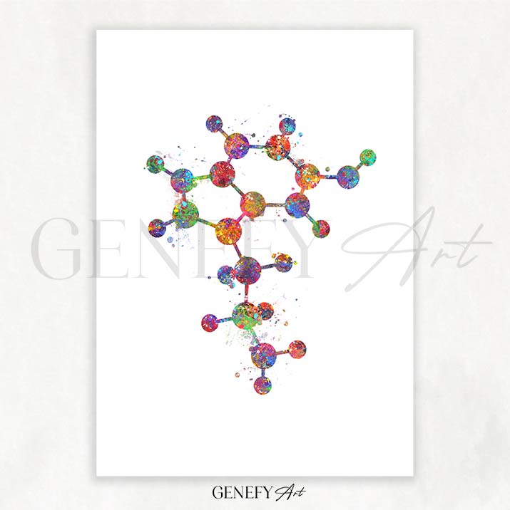 Serotonin Molecule Watercolour Art Print