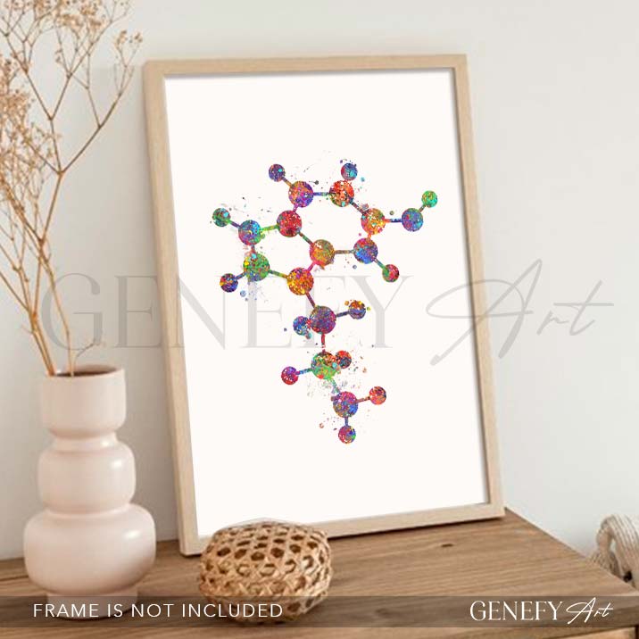 Serotonin Molecule Watercolour Art Print