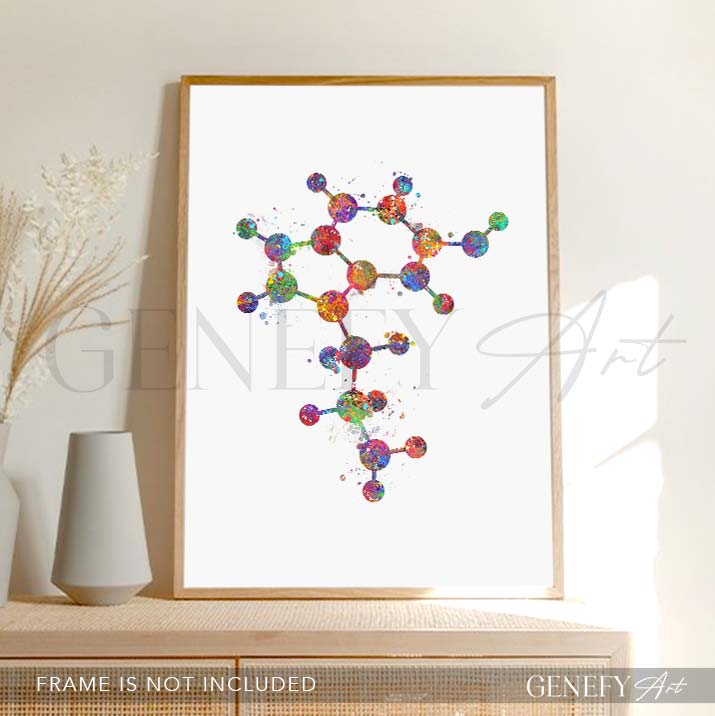 Serotonin Molecule Watercolour Art Print