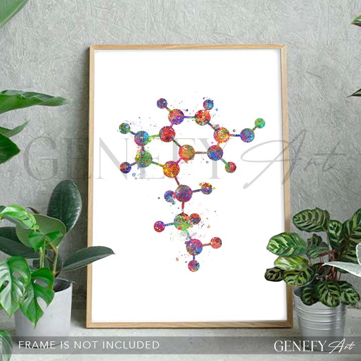 Serotonin Molecule Watercolour Art Print