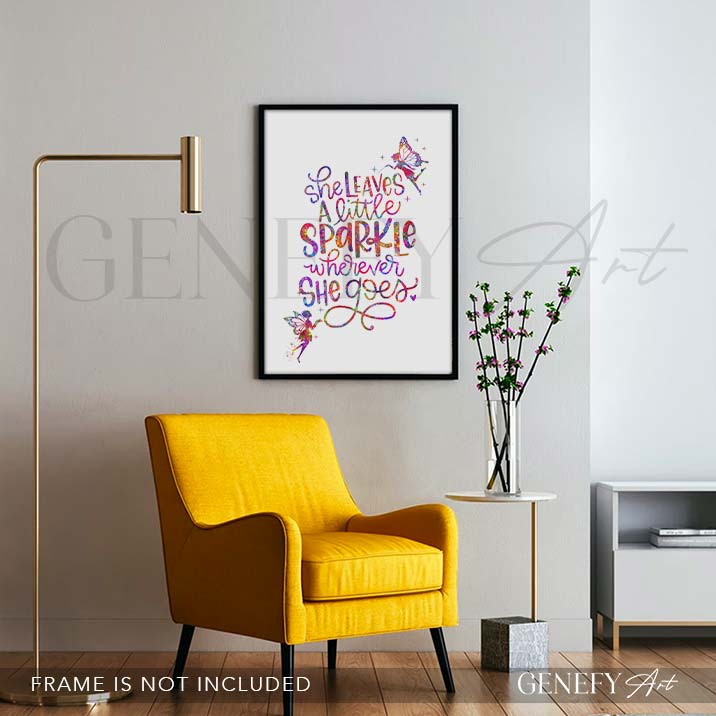 She Leaves A Little Sparkle Wherever She Goes Quote Watercolour Print