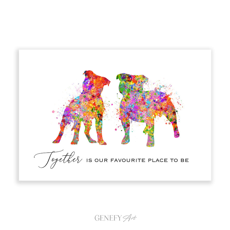 Staffordshire Bull Terrier Love Quote Watercolour Print - Genefy Art