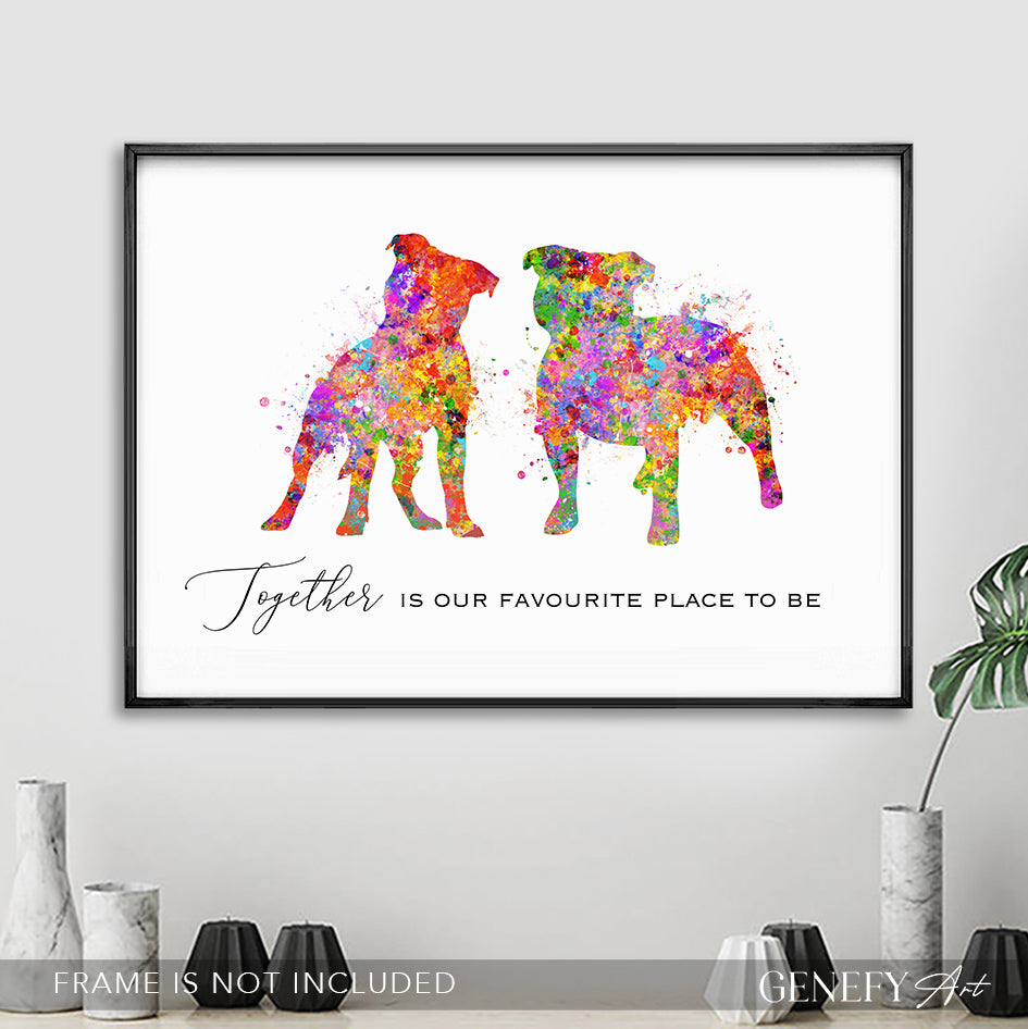 Staffordshire Bull Terrier Love Quote Watercolour Print - Genefy Art