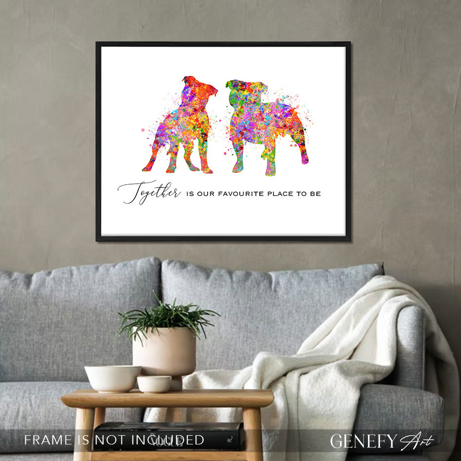 Staffordshire Bull Terrier Love Quote Watercolour Print - Genefy Art