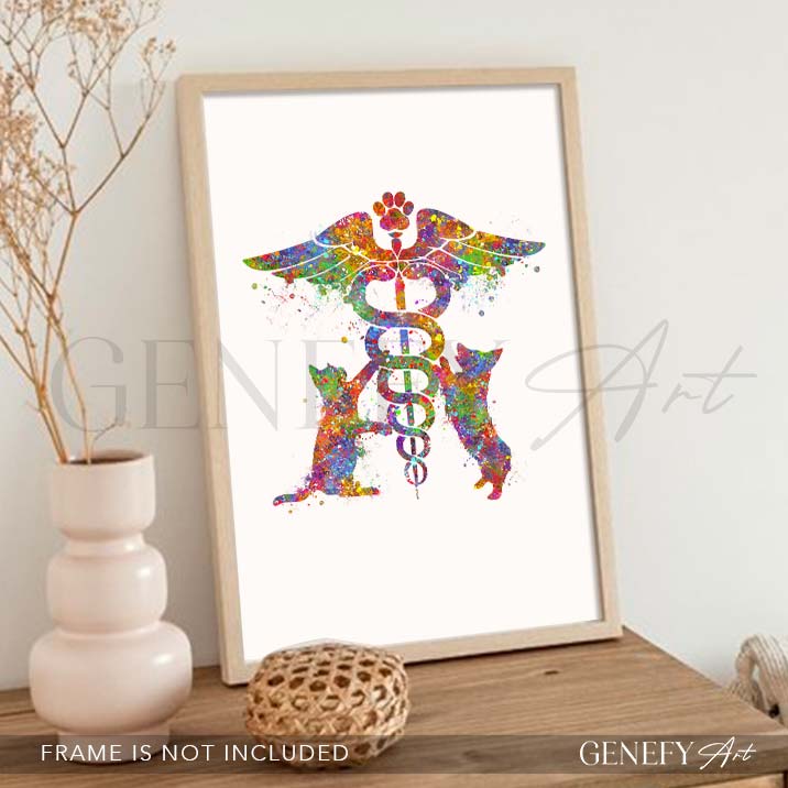 Veterinary Caduceus Medical Symbol Watercolour Print