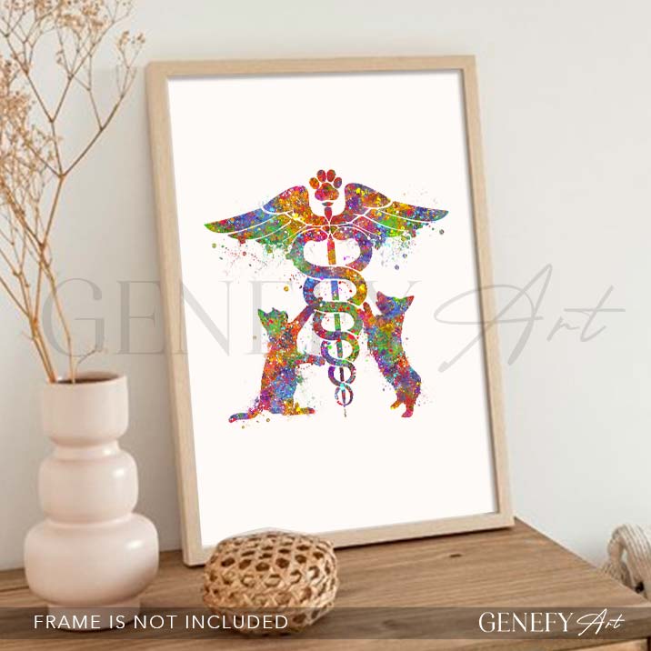 Veterinary Caduceus Medical Symbol Watercolour Print