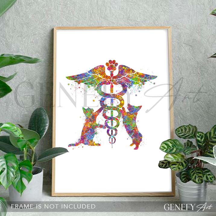 Veterinary Caduceus Medical Symbol Watercolour Print