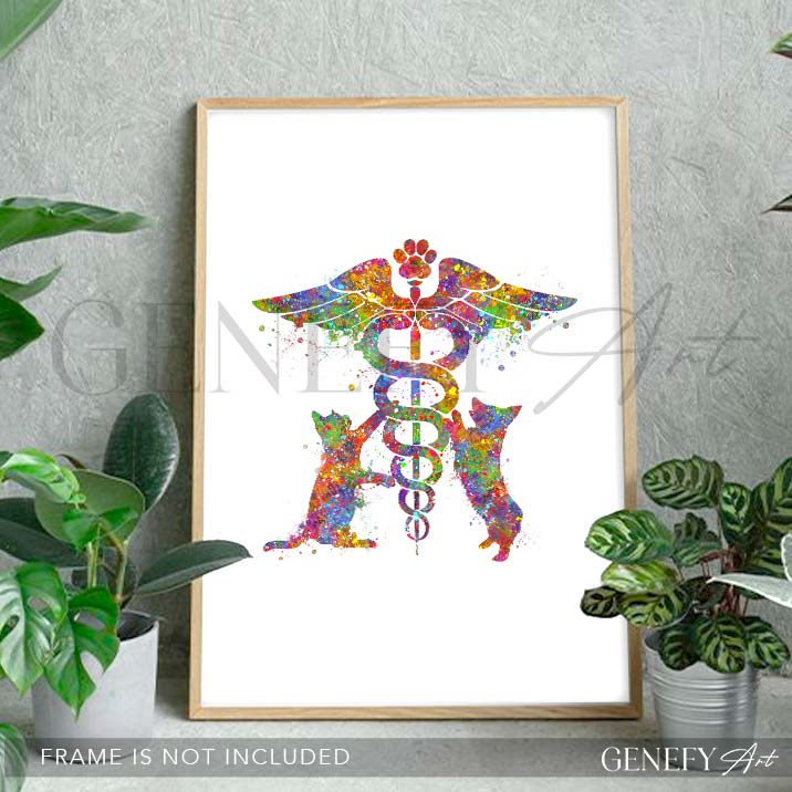 Veterinary Caduceus Medical Symbol Watercolour Print