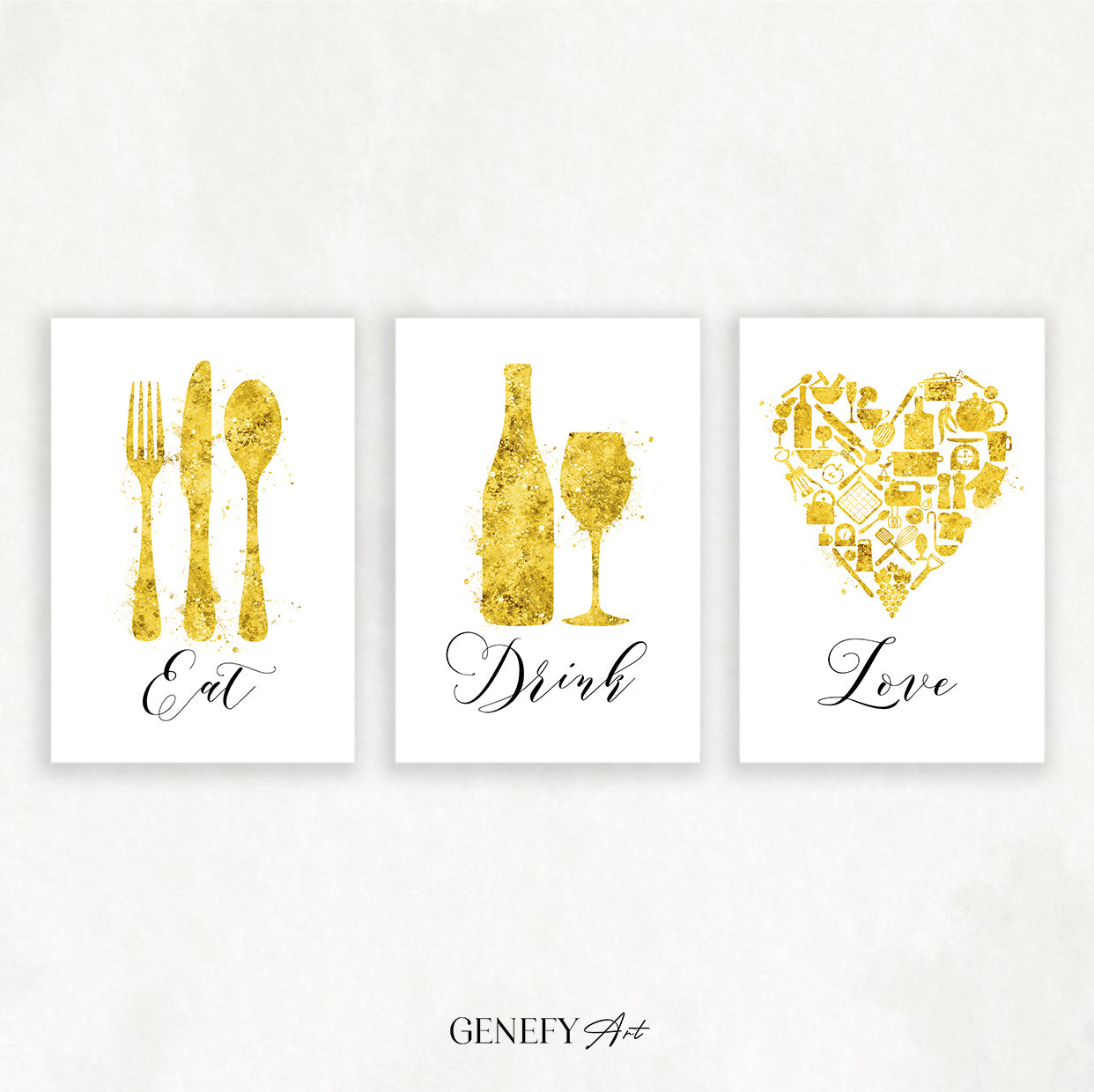 Yellow Kitchen Wall Art - Set of 3 Prints