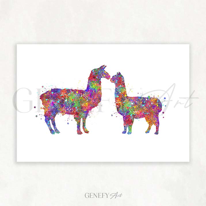 Llama and Alpaca Couple Watercolour Print