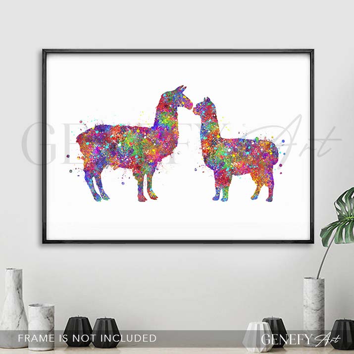 Llama and Alpaca Couple Watercolour Print