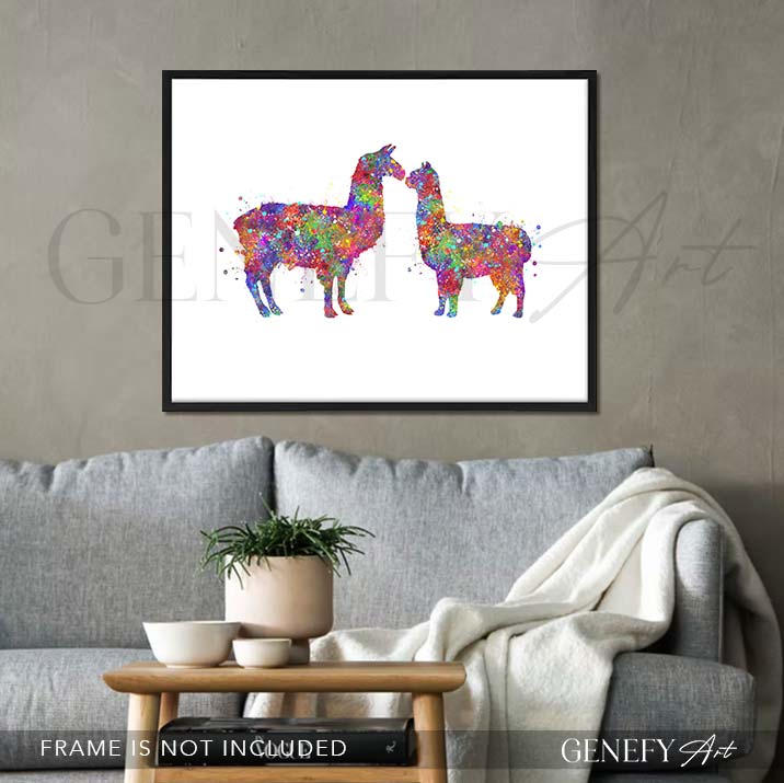 Llama and Alpaca Couple Watercolour Print