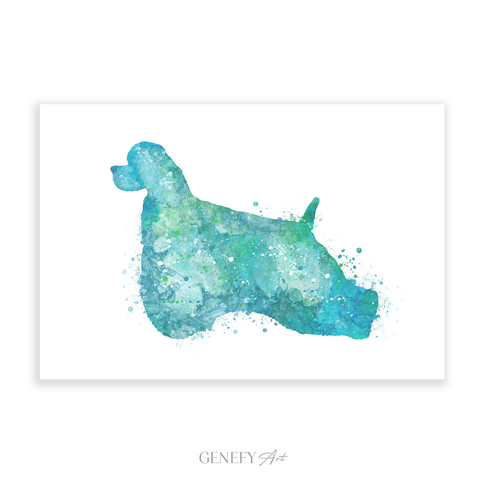 American Cocker Spaniel Teal Watercolour Print Genefy Art