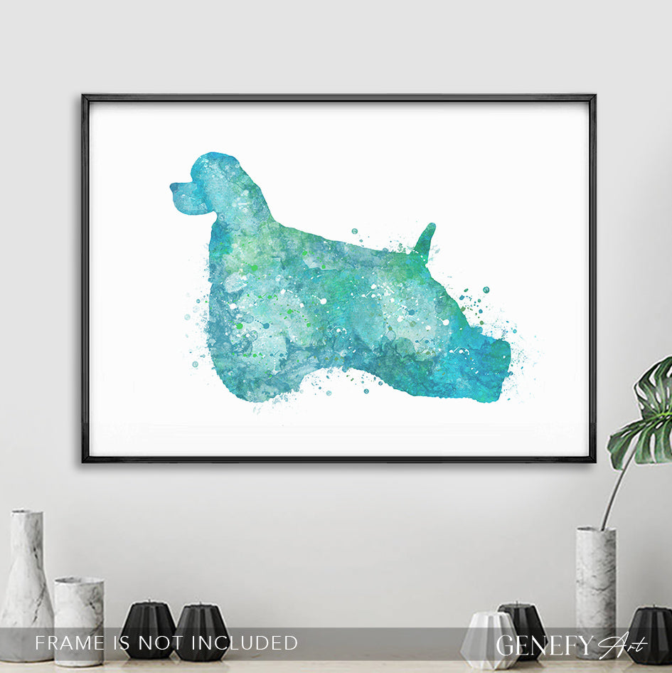 American Cocker Spaniel Teal Watercolour Print Genefy Art