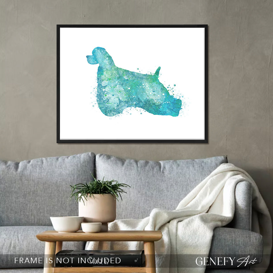 American Cocker Spaniel Teal Watercolour Print Genefy Art