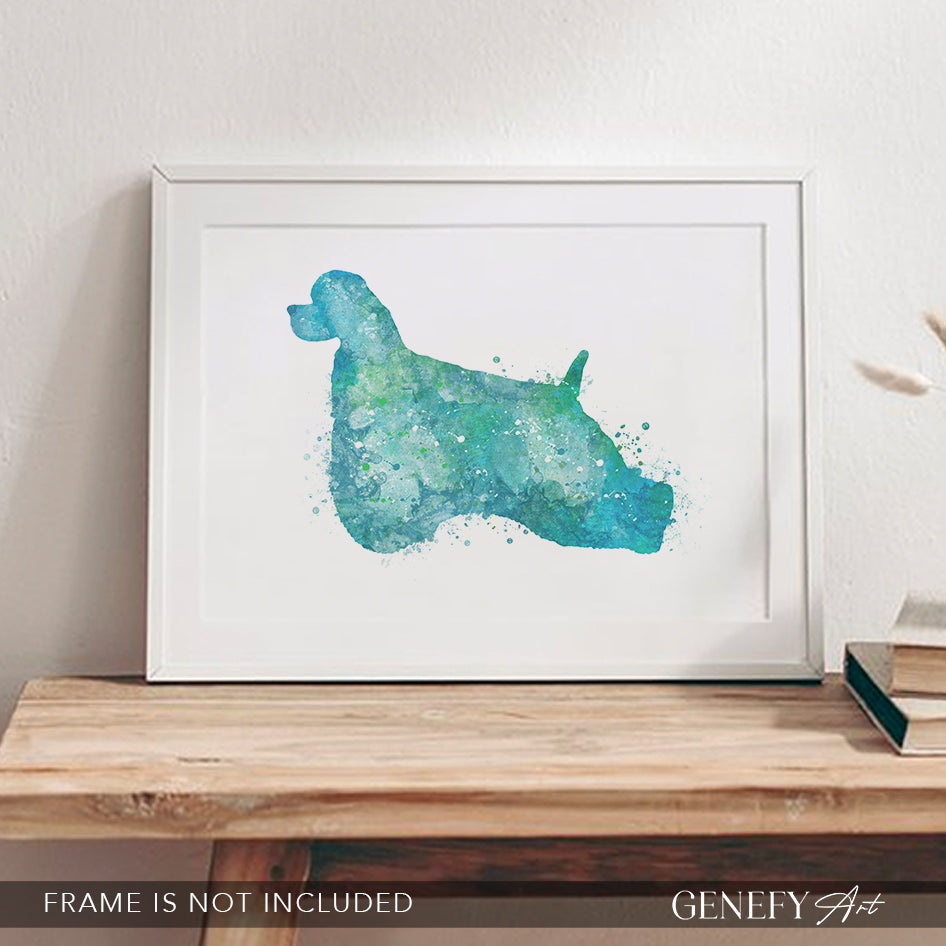 American Cocker Spaniel Teal Watercolour Print Genefy Art
