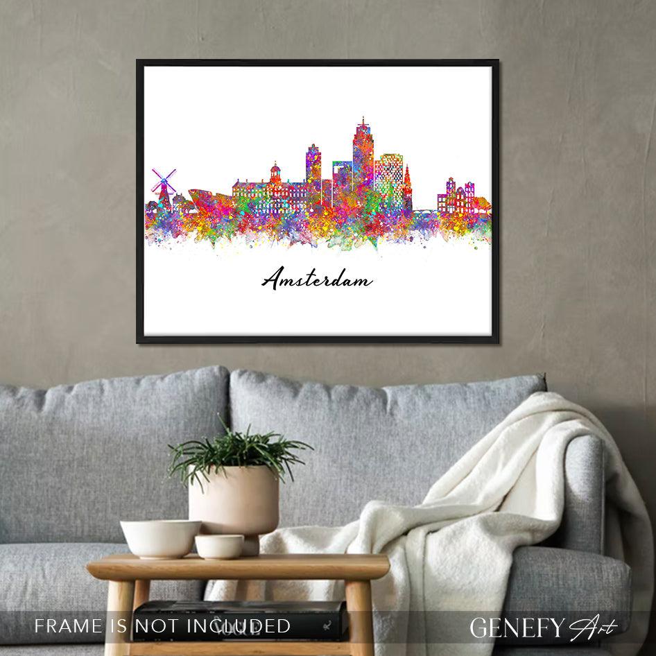 Amsterdam Skyline Watercolour Art Print - Genefy Art