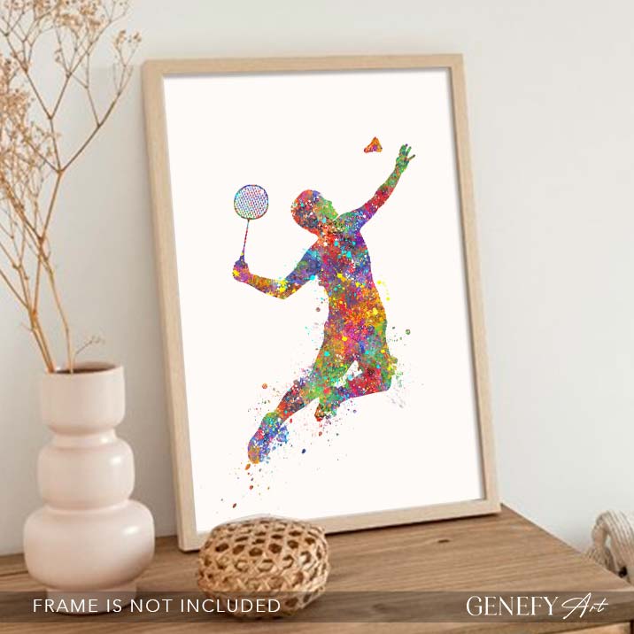 Male Badminton Player Watercolour Print