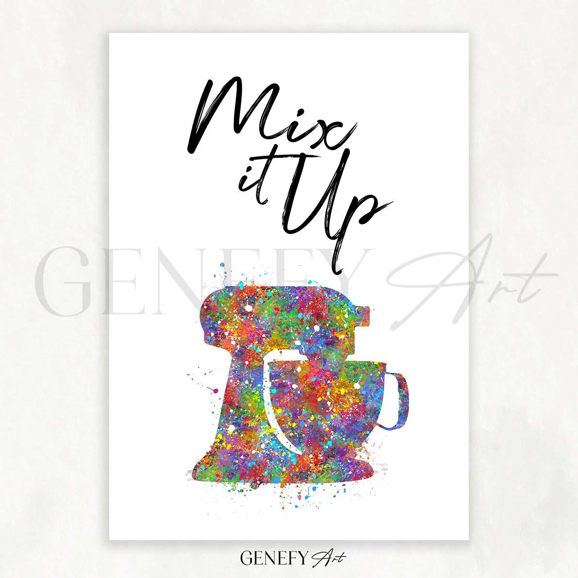 Baking Quote Watercolour Print - Mix It Up - Genefy Art