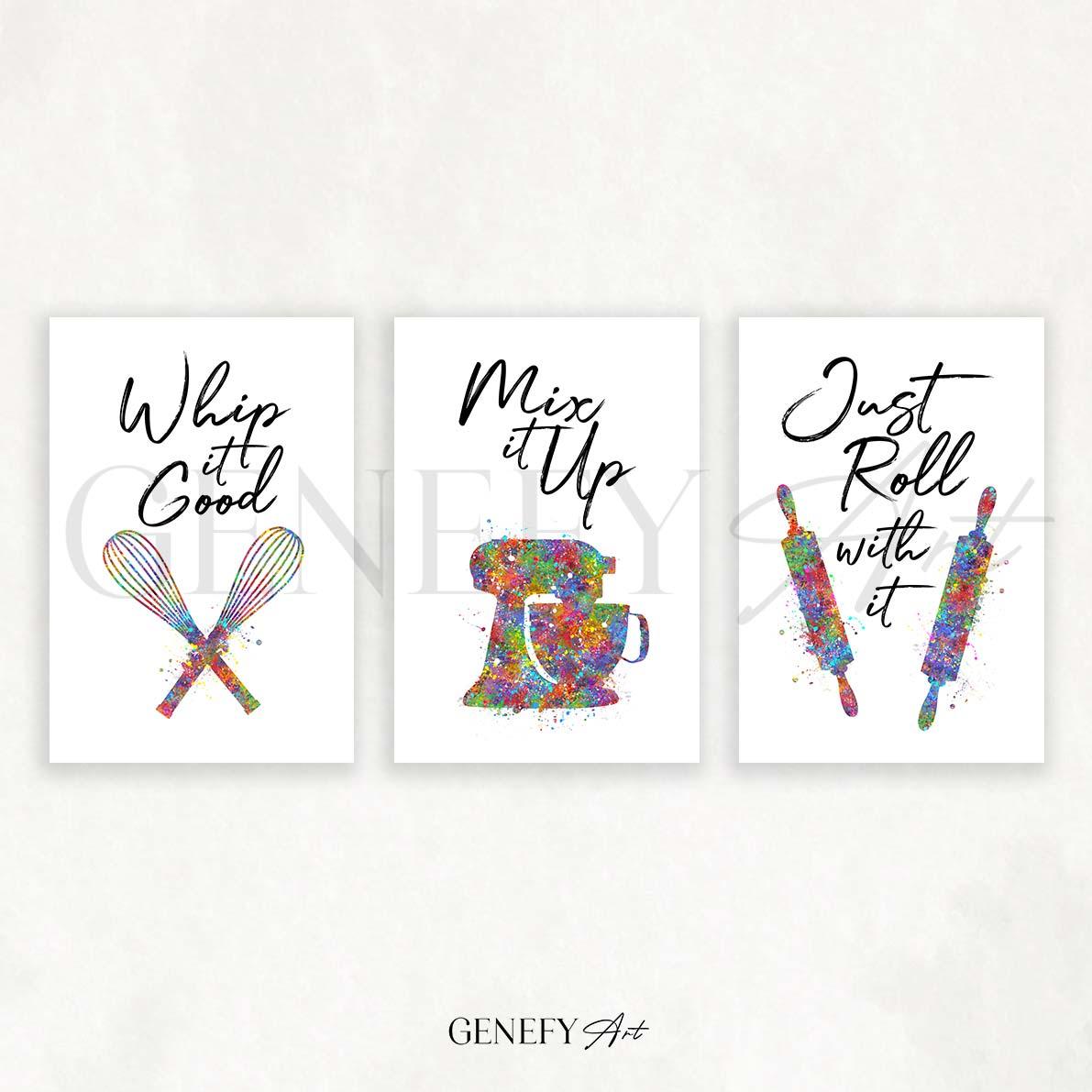 Baking Quote Watercolour Print Set of 3 - Genefy Art