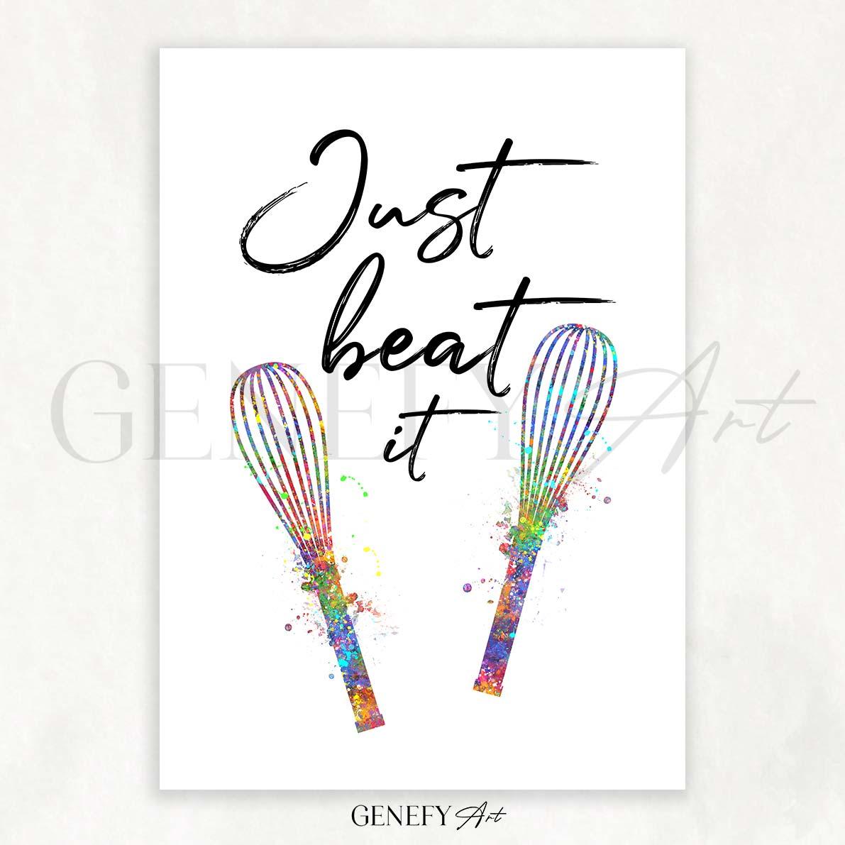 Baking Quote Watercolour Print - Just Beat It - Genefy Art