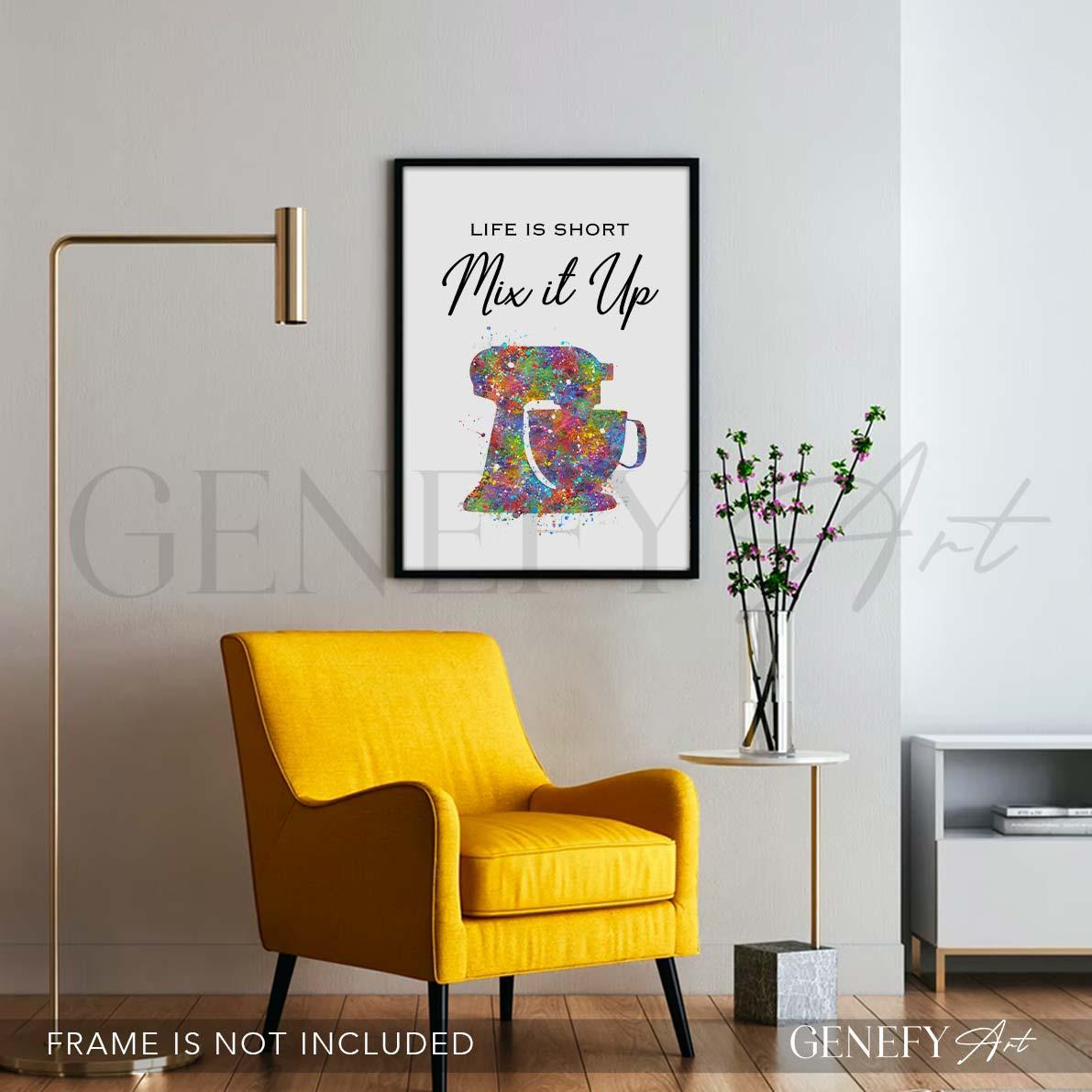 Baking Quote Watercolour Print - Life Is Short Mix It Up - Genefy Art