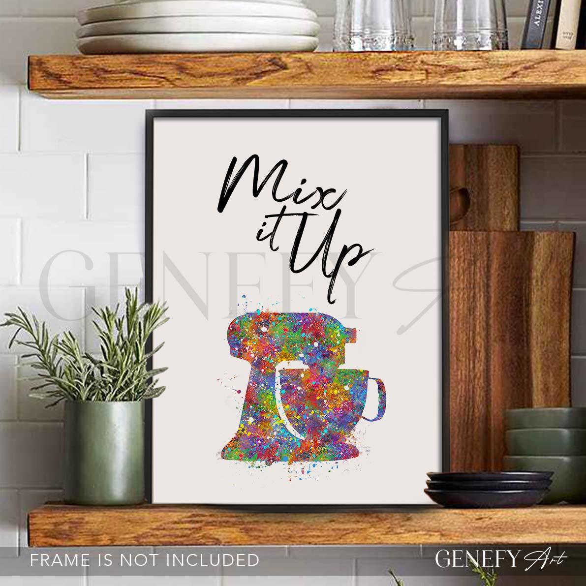 Baking Quote Watercolour Print - Mix It Up - Genefy Art