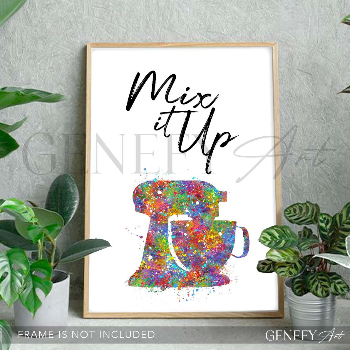 Baking Quote Watercolour Print - Mix It Up - Genefy Art